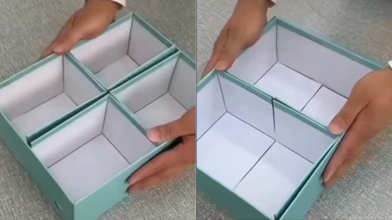 Shoe box with interior organizers in two different configurations