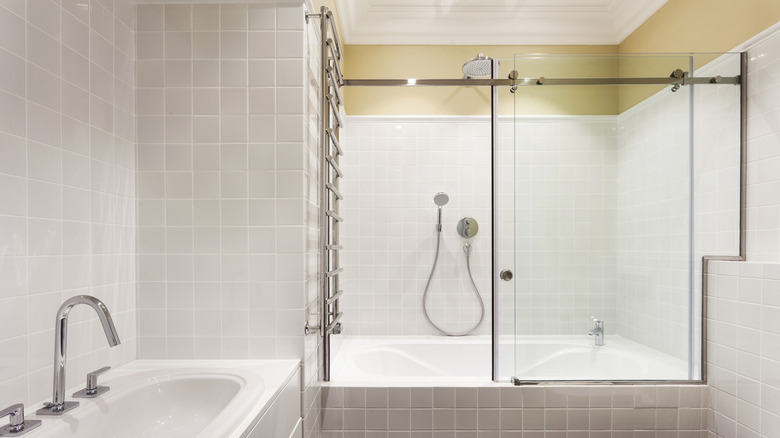 bathroom covered in tiles