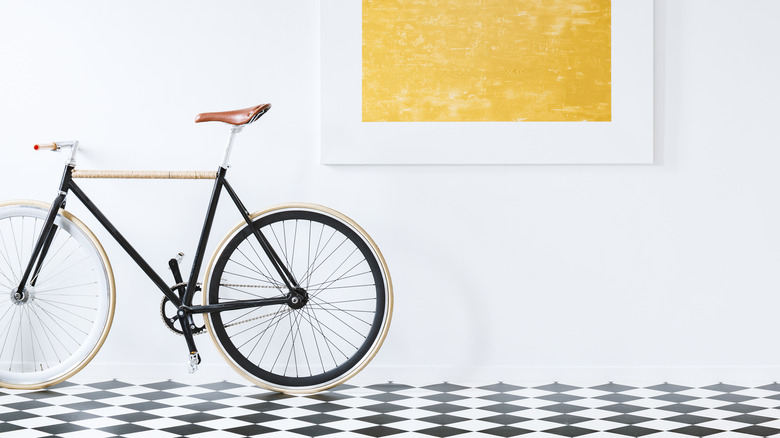 checkerboard floor with bike