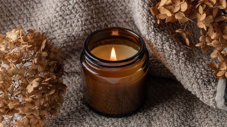 amber glass candle