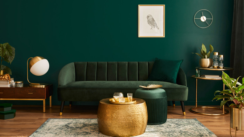 dark green couch and wall
