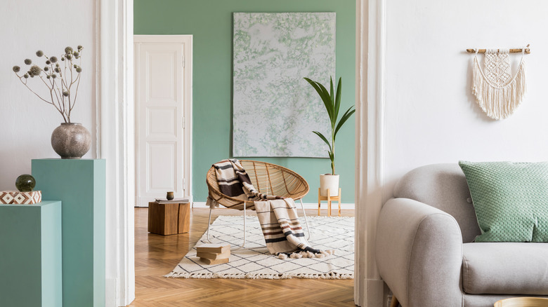 pale green wall and decor