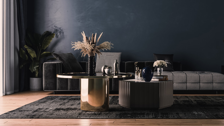 Black room with furniture