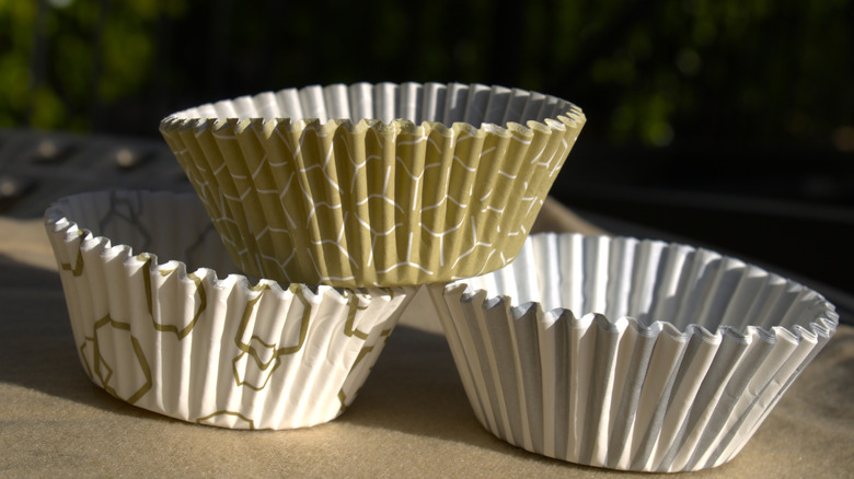 stack of neutral colored cupcake wrappers