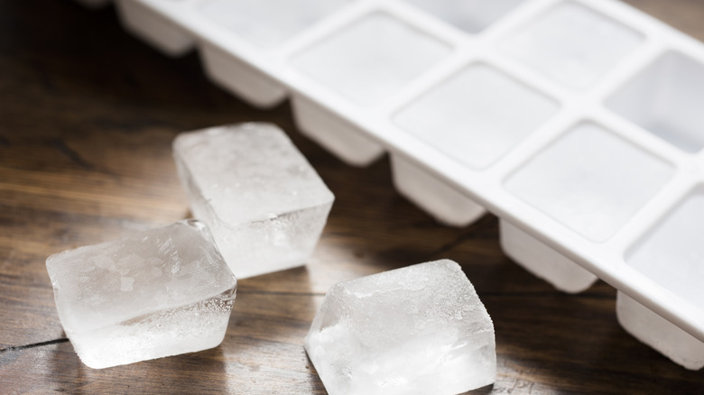 Ice cube tray filled with ice cubes