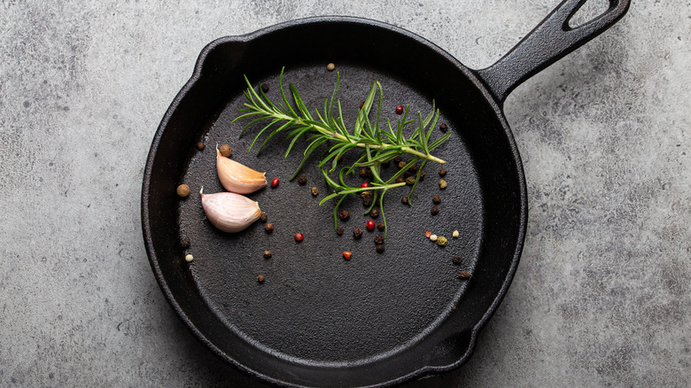 A cast iron skillet
