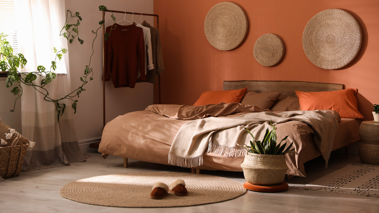 Brown and orange bedding