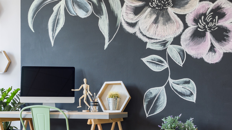 office space with blackboard