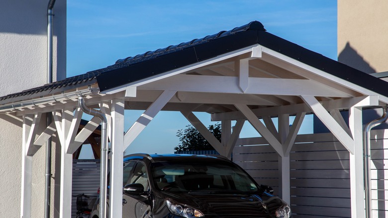 black and white carport