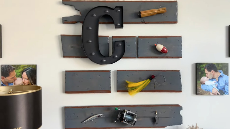 Fishing gear hanging on wall