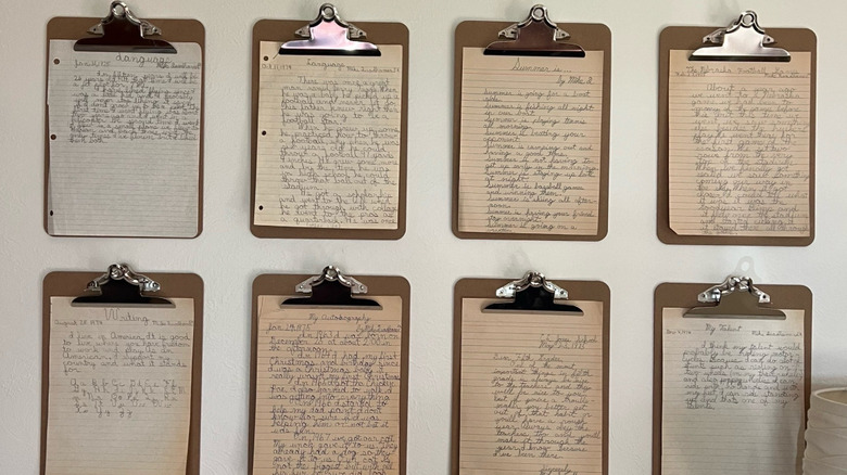 Old school papers on clipboards