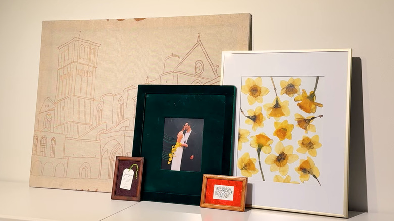 Pressed flowers in frame arrangement