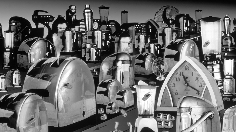 A display of lots of vintage mass-produced appliances