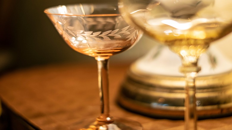 Closeup of a 1930s champagne glass