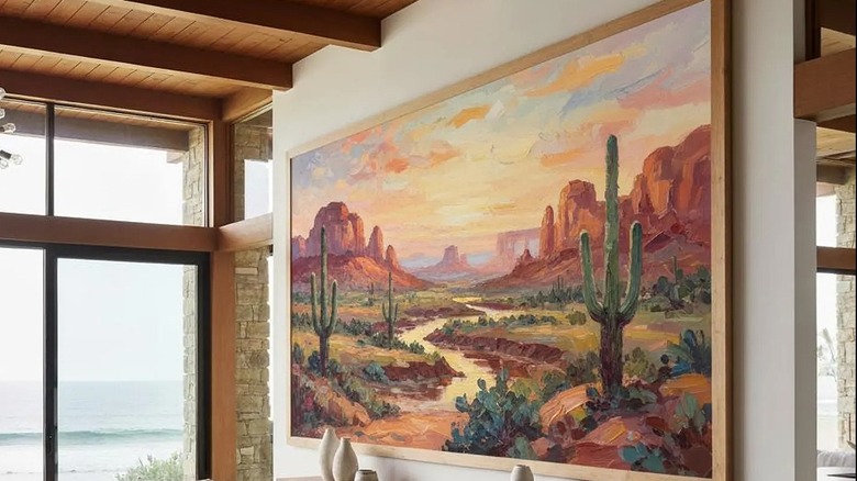 Oversized framed southwestern-style landscape painting