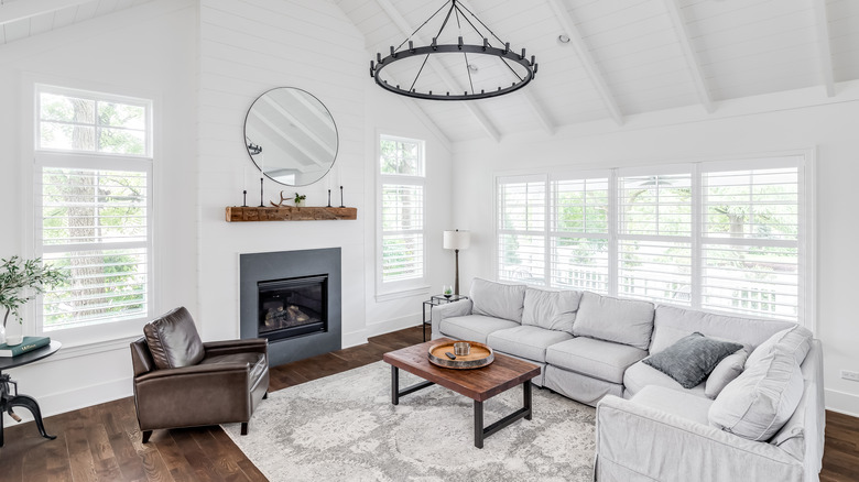 farmhouse styled home with shiplap ceiling