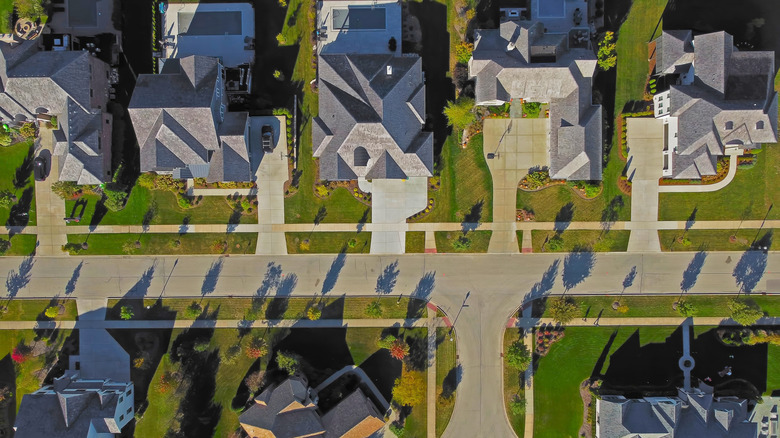 Aerial view of neighborhood with lots of trees