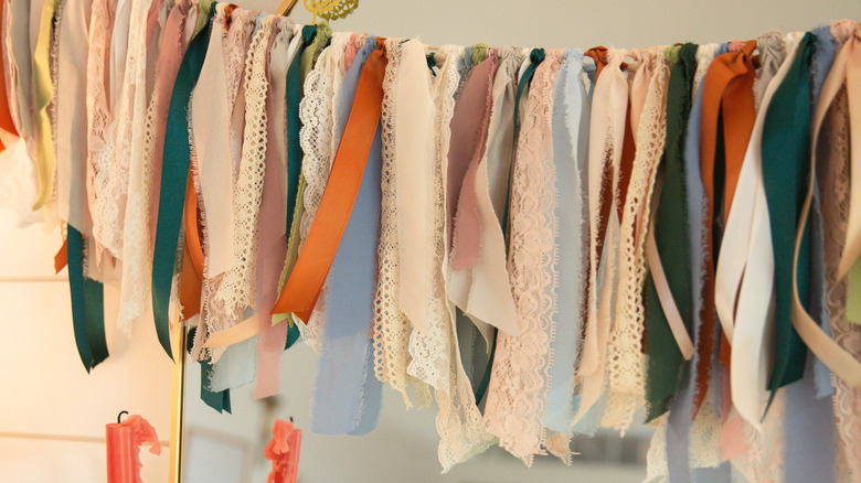 RIbbon garland strung across mirror