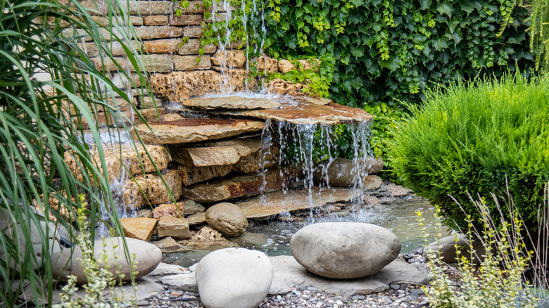 Rock garden with waterfall