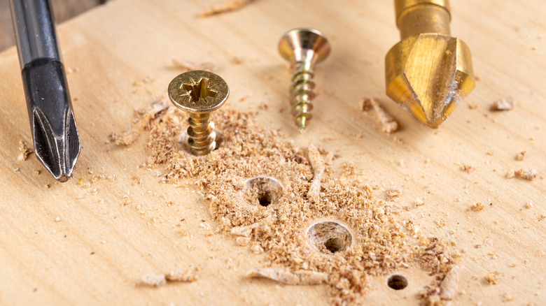 Countersink screws in pilot holes
