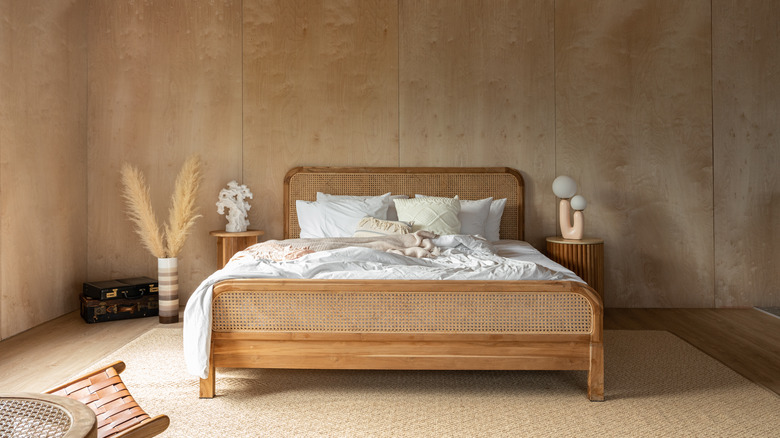 rattan headboard in bedroom