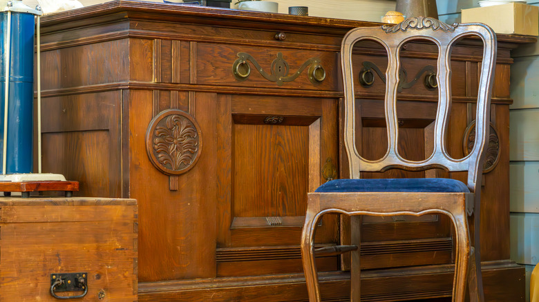 A mix of wooden furniture.