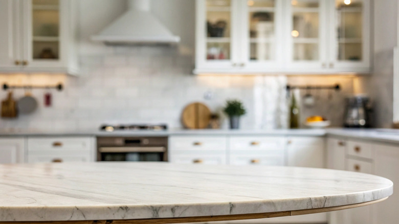 A marble kitchen countertop.