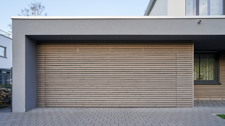 garage door with wood panels