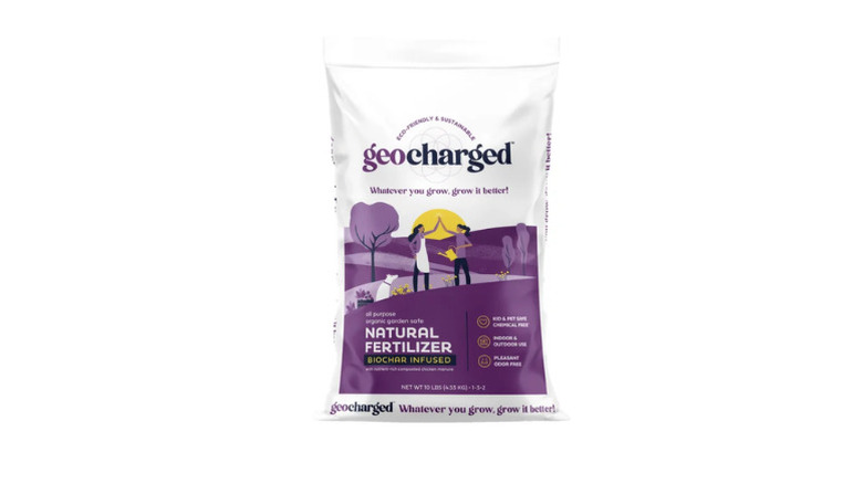 A bag of Geocharged Organic Multi-Purpose Fertilizer on a white background