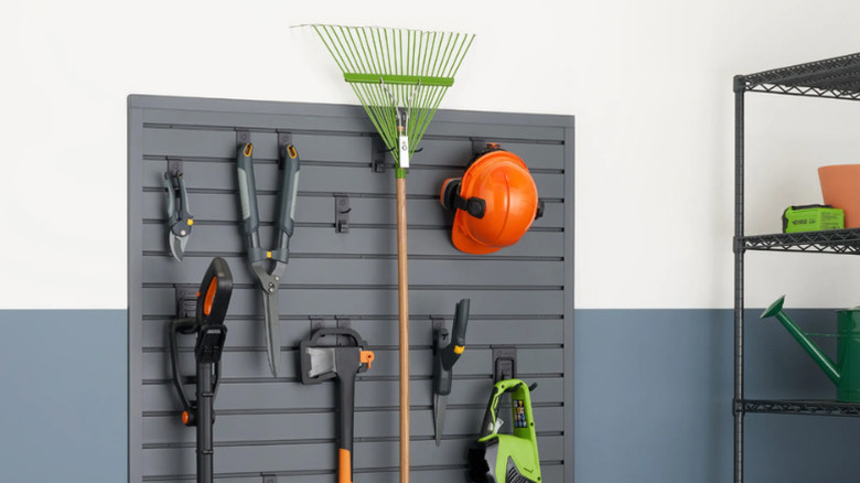 Tools mounted on TRINITY's 16 Sq Ft Modular Slatwall storage kit