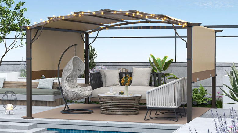 Awning used over a patio furniture set