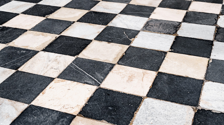 Tile floor with scuffs