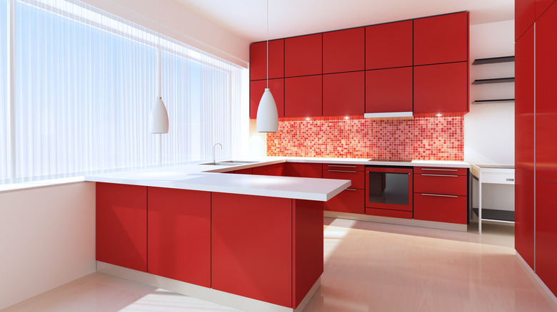 Red minimalist kitchen
