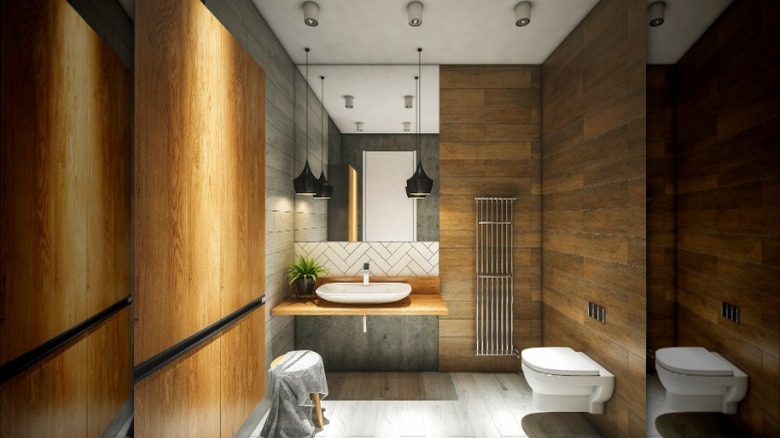 Dark wood bathroom