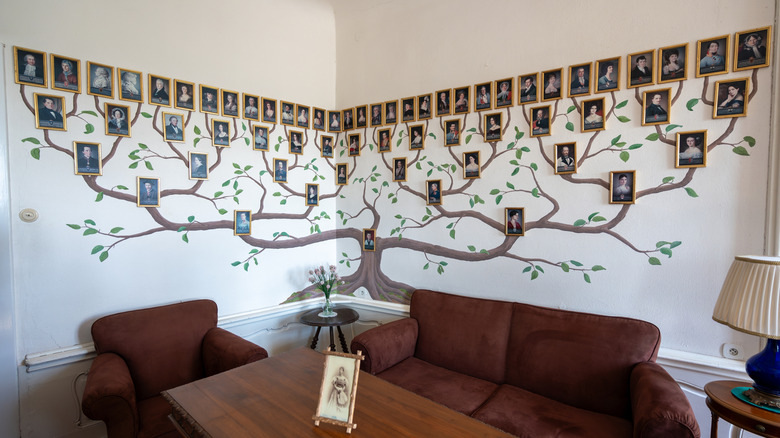Painted family tree of the Sternberg noble house (Cesky Sternberk) on a wall depicted as an artistic genealogical tree