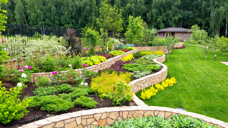 landacape design with flower beds