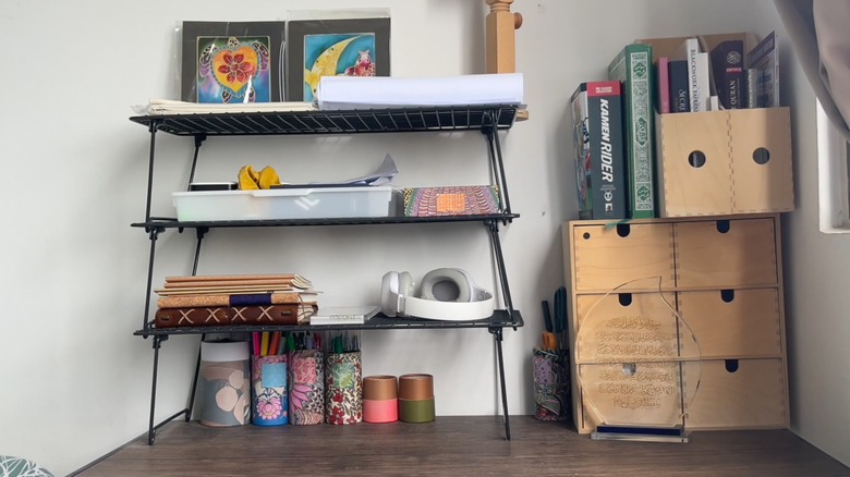 GREJIG shoe rack shelf riser on bedroom desk