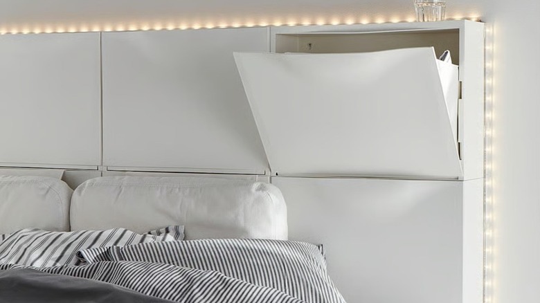 TRONES shoe storage cabinets as wall-mounted headboard