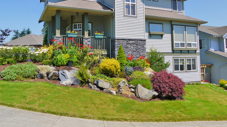landscaped rocks on driveway