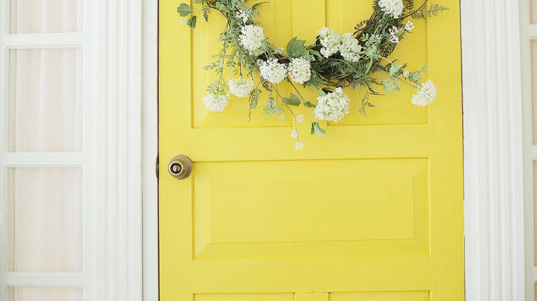 Farmhouse with Bright yellow door