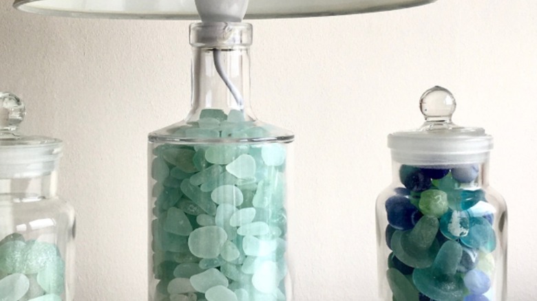 Sea glass in a clear lamp base