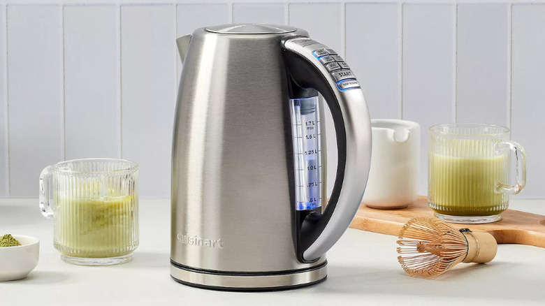A silver Cuisinart kettle on a kitchen counter
