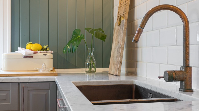 copper sink in kitchen