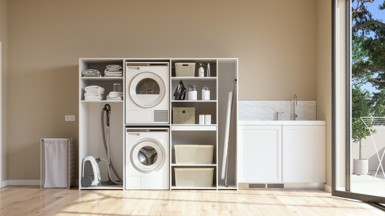 Laundry room shelving system