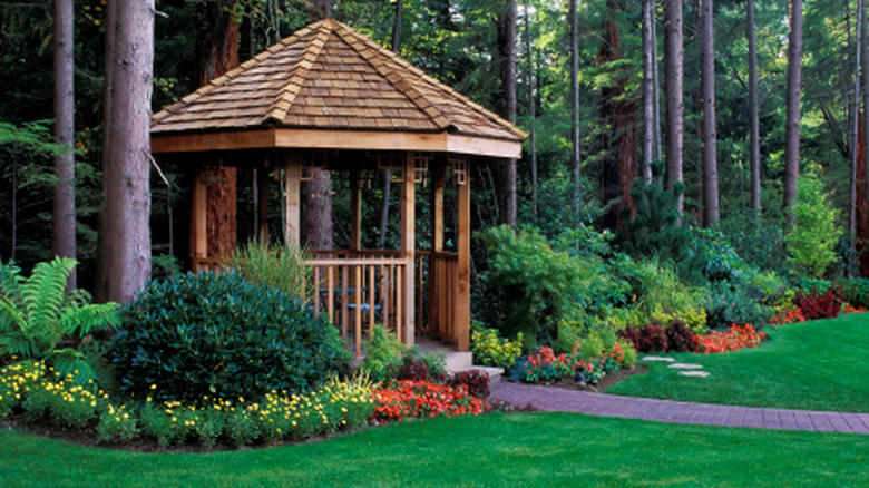 A gazebo in a garden