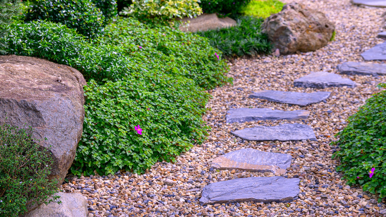 A stone and gravel garden path