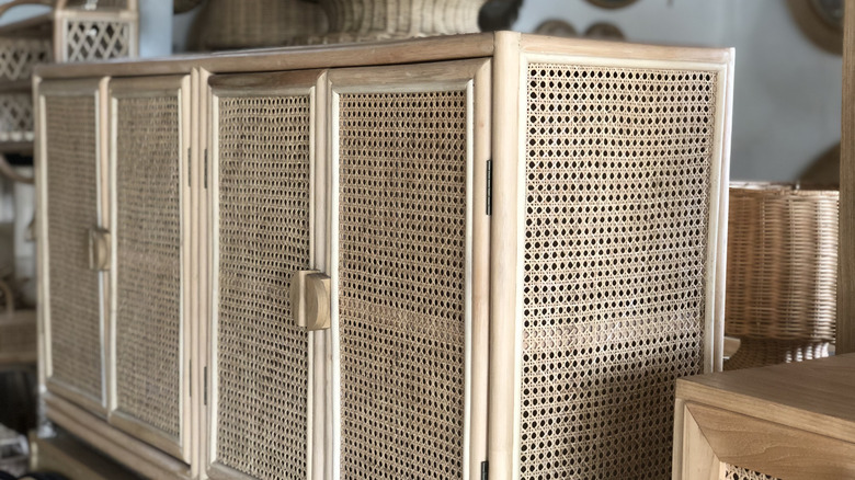 Rattan storage unit up close
