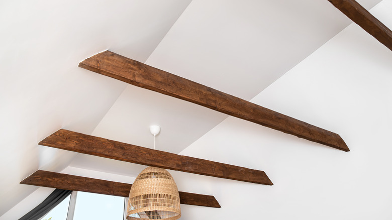 Exposed beams in living room