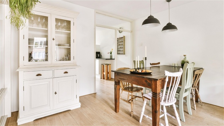 White hutch with rounded handles