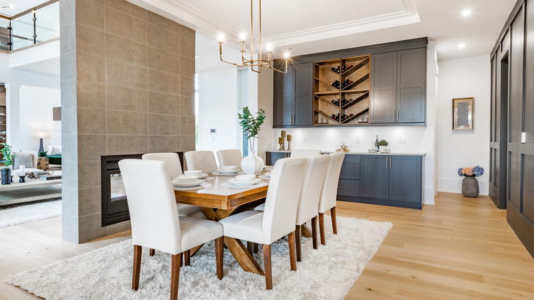 Blue cabinets with wine storage